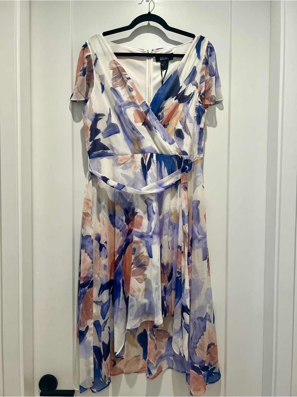 DKNY Flutter Sleeve Floral Wrap Dress